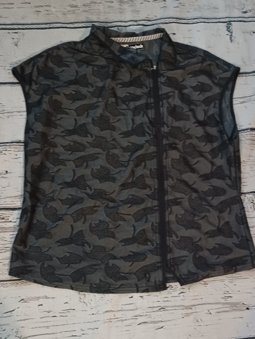 Jamie Sadock Black Gray Leaf Print Zip Up Top Shirt L